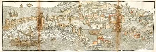 Panorama Rodos — rycina Erharda Reuwicha z 1486 roku